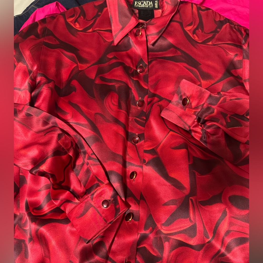 Vintage Escada Red and Black 100% Silk Blouse - Picture 3 of 9